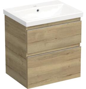 Set mobilier baie suspendat Jungborn TRENTA 60 cm stejar Halifax mâner crom