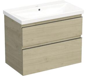 Set mobilier baie suspendat Jungborn TRENTA 80 cm stejar Kendal mâner negru