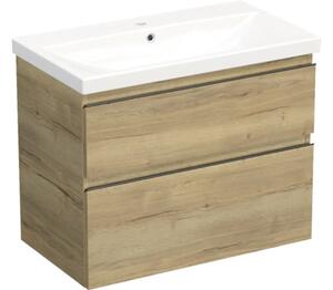 Set mobilier baie suspendat Jungborn TRENTA 80 cm stejar Halifax mâner negru
