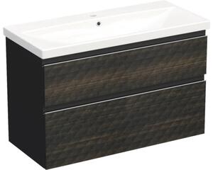 Set mobilier baie suspendat Jungborn TRENTA 100 cm negru-maro mâner crom