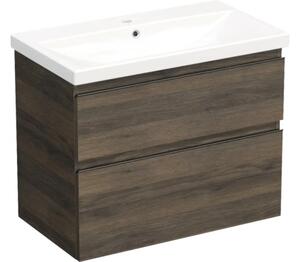 Set mobilier baie suspendat Jungborn TRENTA 80 cm stejar Gladstone mâner negru