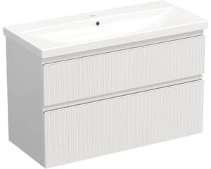 Set mobilier baie suspendat Jungborn TRENTA 100 cm riflaj alb mâner alb