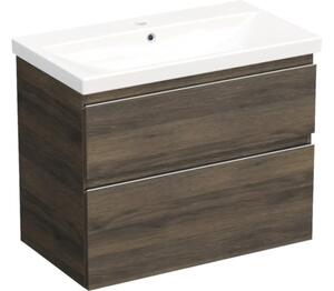 Set mobilier baie suspendat Jungborn TRENTA 80 cm stejar Gladstone mâner crom