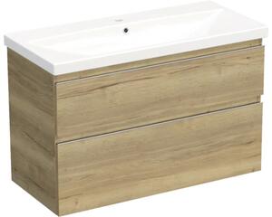 Set mobilier baie suspendat Jungborn TRENTA 100 cm stejar Halifax mâner crom