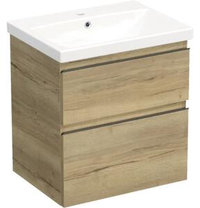 Set mobilier baie suspendat Jungborn TRENTA 60 cm stejar Halifax mâner negru