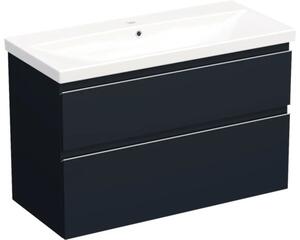 Set mobilier baie suspendat Jungborn TRENTA 100 cm albastru mâner crom
