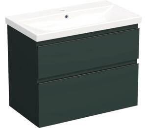 Set mobilier baie suspendat Jungborn TRENTA 80 cm verde salvie mat mâner negru