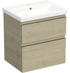 Set mobilier baie suspendat Jungborn TRENTA 60 cm stejar Kendal mâner negru