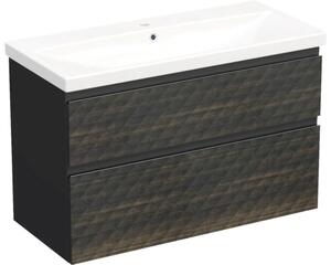 Set mobilier baie suspendat Jungborn TRENTA 100 cm negru-maro mâner negru