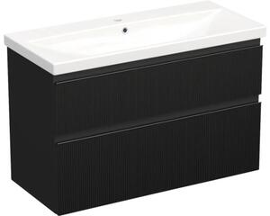 Set mobilier baie suspendat Jungborn TRENTA 100 cm riflaj 2 negru