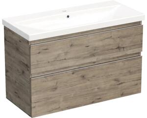Set mobilier baie suspendat Jungborn TRENTA 100 cm stejar Wellington mâner crom