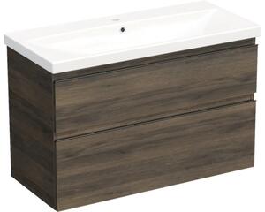 Set mobilier baie suspendat Jungborn TRENTA 100 cm stejar Gladstone mâner negru