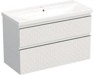 Set mobilier baie suspendat Jungborn TRENTA 100 cm geometric alb mâner negru