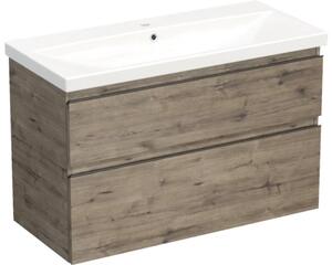 Set mobilier baie suspendat Jungborn TRENTA 100 cm stejar Wellington mâner negru