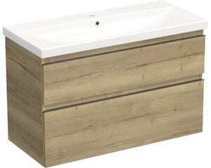 Set mobilier baie suspendat Jungborn TRENTA 100 cm stejar Halifax mâner negru