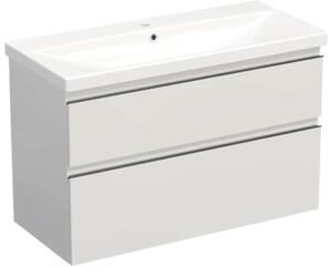 Set mobilier baie suspendat Jungborn TRENTA 100 cm alb lucios mâner negru