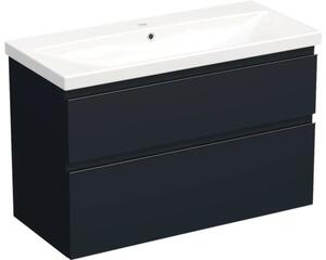 Set mobilier baie suspendat Jungborn TRENTA 100 cm albastru mâner negru