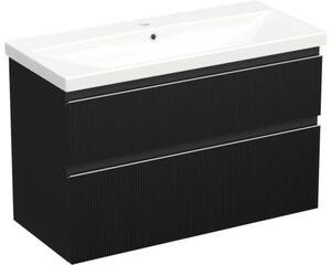 Set mobilier baie suspendat Jungborn TRENTA 100 cm riflaj 1 negru
