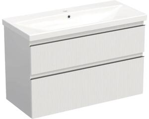 Set mobilier baie suspendat Jungborn TRENTA 100 cm riflaj alb mâner negru