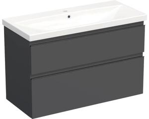 Set mobilier baie suspendat Jungborn TRENTA 100 cm antracit mâner negru