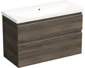 Set mobilier baie suspendat Jungborn TRENTA 100 cm stejar Gladstone mâner crom
