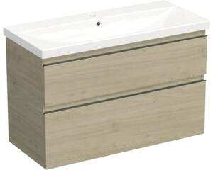 Set mobilier baie suspendat Jungborn TRENTA 100 cm stejar Kendal mâner negru