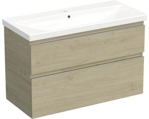 Set mobilier baie suspendat Jungborn TRENTA 100 cm stejar Kendal mâner crom