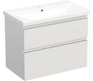 Set mobilier baie suspendat Jungborn TRENTA 80 cm alb lucios mâner crom