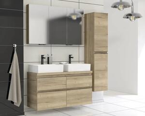 Dulap bază lavoar baie suspendat Jungborn TRENTA 120 cm PAL stejar Halifax mâner negru