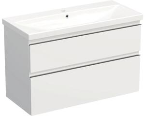 Set mobilier baie suspendat Jungborn TRENTA 100 cm alb mat mâner negru