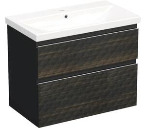 Set mobilier baie suspendat Jungborn TRENTA 80 cm negru-maro mâner crom