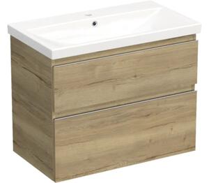 Set mobilier baie suspendat Jungborn TRENTA 80 cm stejar Halifax mâner crom