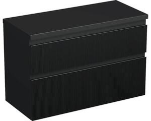 Dulap bază lavoar baie suspendat Jungborn TRENTA 100 cm PAL negru mat riflaj mâner negru