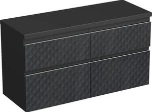 Dulap bază lavoar baie suspendat Jungborn TRENTA 120 cm PAL negru mat geometric mâner argintiu