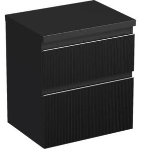 Dulap bază lavoar baie suspendat Jungborn TRENTA 60 cm PAL negru mat 2 sertare mâner argintiu