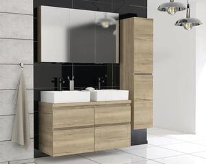 Dulap bază lavoar baie suspendat Jungborn TRENTA 120 cm PAL stejar Halifax mâner argintiu