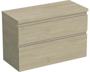 Dulap bază lavoar baie suspendat Jungborn TRENTA 100 cm PAL stejar Kendal mâner argintiu
