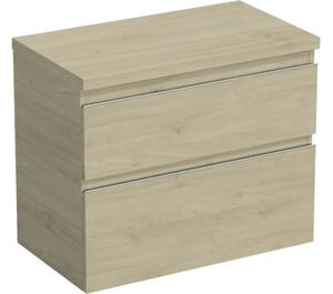 Dulap bază lavoar baie suspendat Jungborn TRENTA 80 cm PAL stejar Kendal mâner argintiu