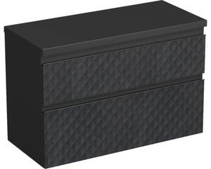 Dulap bază lavoar baie suspendat Jungborn TRENTA 100 cm PAL negru mat gemetric mâner negru