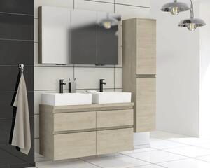 Dulap bază lavoar baie suspendat Jungborn TRENTA 120 cm PAL stejar Kendal mâner negru