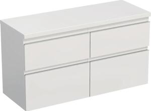 Dulap bază lavoar baie suspendat Jungborn TRENTA 120 cm PAL alb lucios 4 sertare mâner argintiu