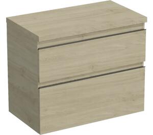 Dulap bază lavoar baie suspendat Jungborn TRENTA 80 cm PAL stejar Kendal mâner negru