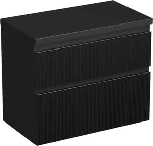Dulap bază lavoar baie suspendat Jungborn TRENTA 80 cm PAL negru mat 2 sertare mâner negru