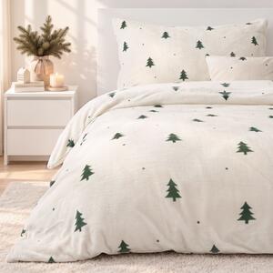 Goldea lenjerie de crăciun de pat din micropluș deluxe - brazi verzi pe crem 140 x 200 și 70 x 90 cm