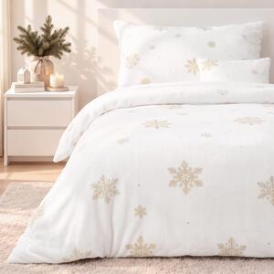 Goldea lenjerie de crăciun de pat din micropluș deluxe - fulgi de zăpadă aurii pe alb 140 x 200 și 70 x 90 cm