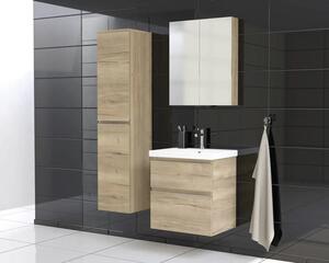 Dulap baie înalt suspendat 35x161,8 cm PAL stejar Halifax Jungborn TRENTA dr. mâner argintiu