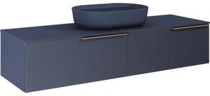 Dulap bază lavoar baie suspendat Jungborn NONUS 160 cm PAL albastru navy mat 2 sertare