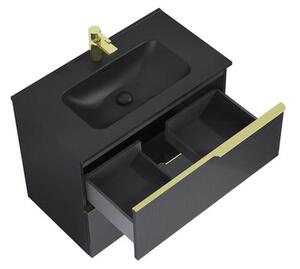 Dulap bază lavoar baie suspendat Jungborn NONUS 80 cm PAL negru mat 2 sertare