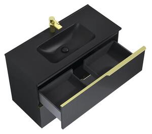 Dulap bază lavoar baie suspendat Jungborn NONUS 100 cm PAL negru mat 2 sertare