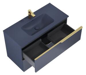Dulap bază lavoar baie suspendat Jungborn NONUS 100 cm PAL albastru navy mat 2 sertare